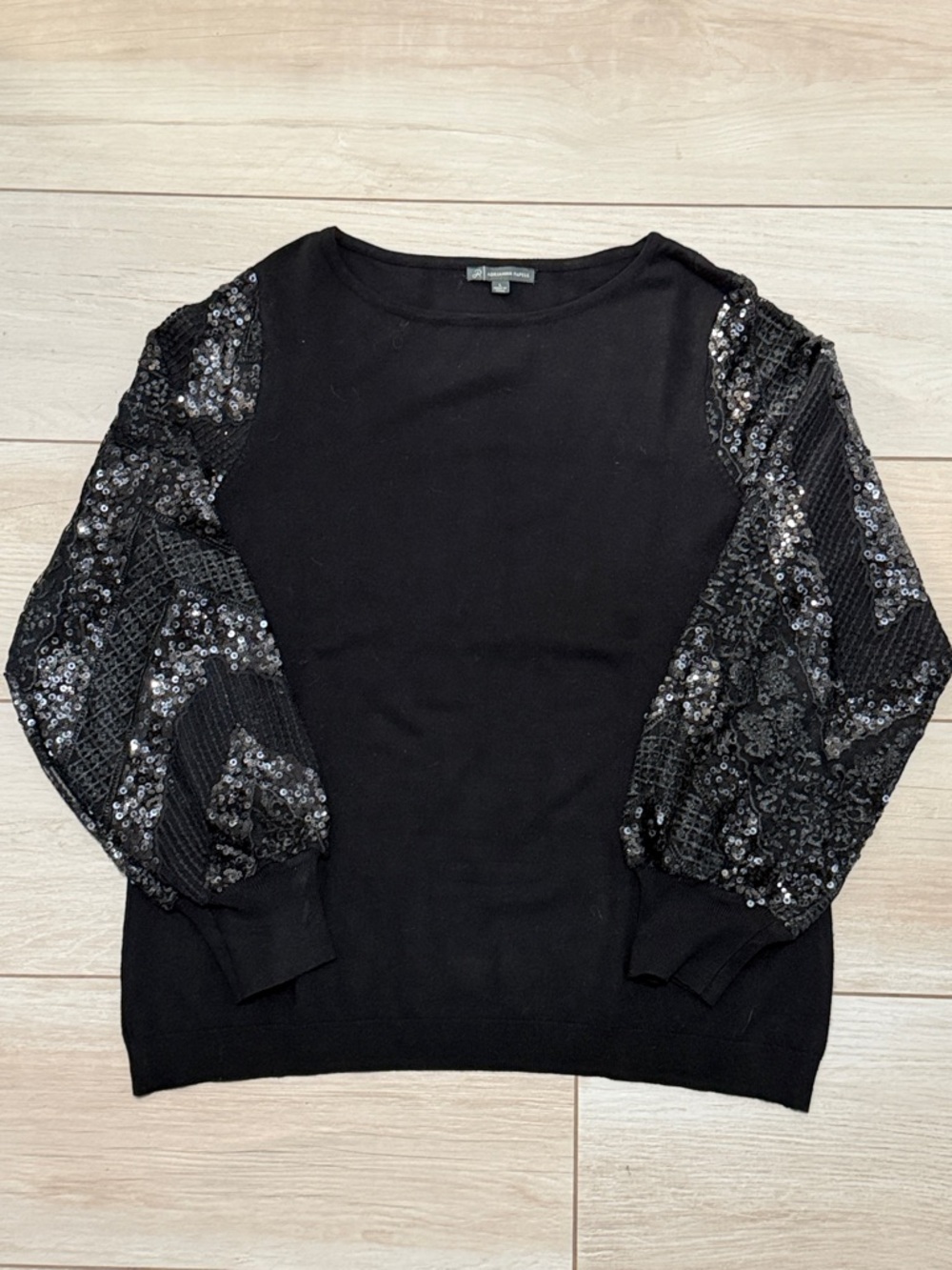 Adrianna Papell Black Sparkling Sequin Long  Sleeve Sweater Size Large - Picture 2 of 10
